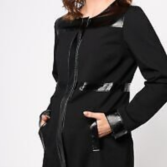 DIANE VON FURSTENBERG Black Button Front Coat 100% Leather Trim Wms Size… - Picture 2 of 7